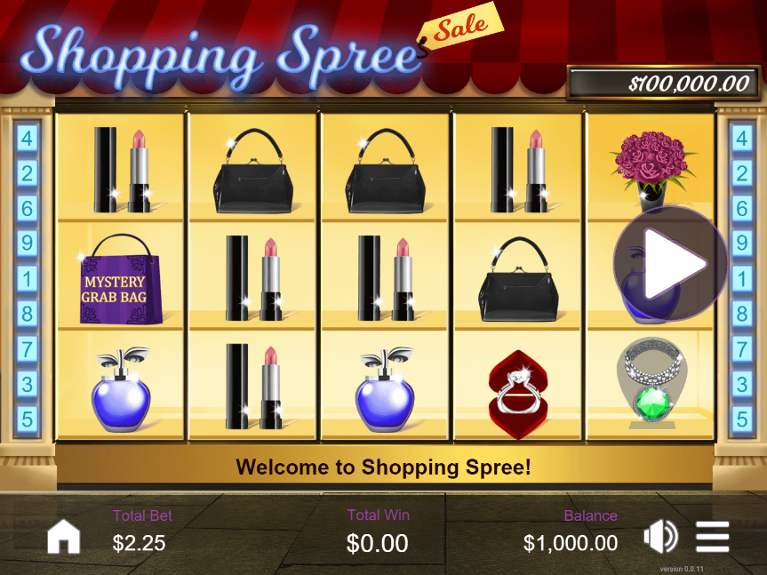 Sometimes there’s only one way to make the day better, and that’s a good old fashioned Shopping Spree. Browse through make-up, perfume, purses, shoes, diamond rings and everything else in-between as you spin the reels. Land 3 Mystery Grab Bags to trigger the Mystery Grab Bag Bonus Round and you could be looking at a huge 4,000 credits, then shop like Russell Crowe on a bender as you roll in the ultimate line of 5 diamond rings as this will trigger the progressive jackpot that so big you can splash out on whatever your heart desires.